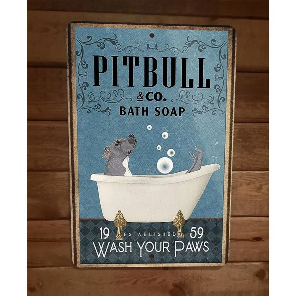 Pitbull Dog Bath Soap 8x12 Metal Wall Sign Animal Poster
